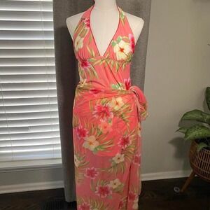 Athena 3 Pc Tropical Floral Swim Set Halter Top Swim Skirt Cover Up Size 12